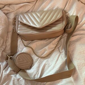 Elegant Beige Quilted Crossbody Bag